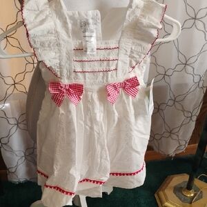 Bonnie Jean White Eyelet Dress with Pink Gingham Bows